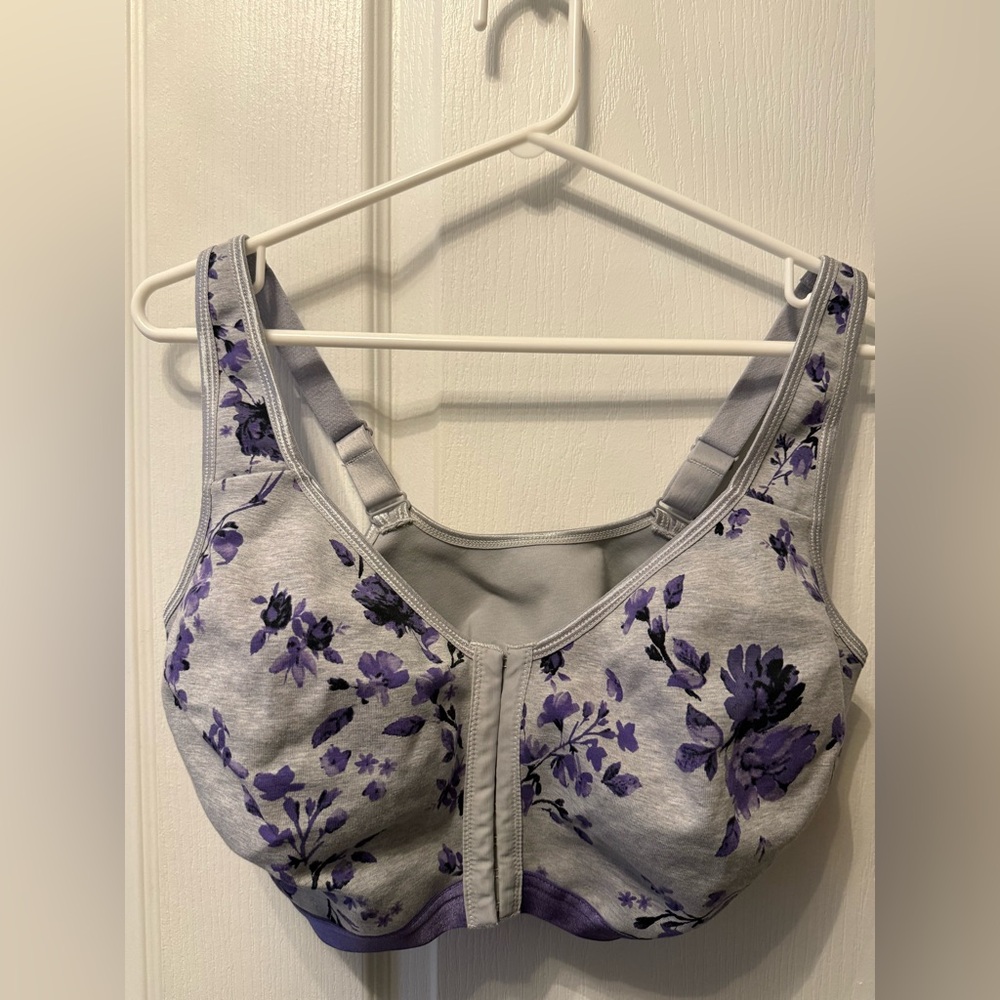 Elegant Floral Women's Bra in Gray and Purple